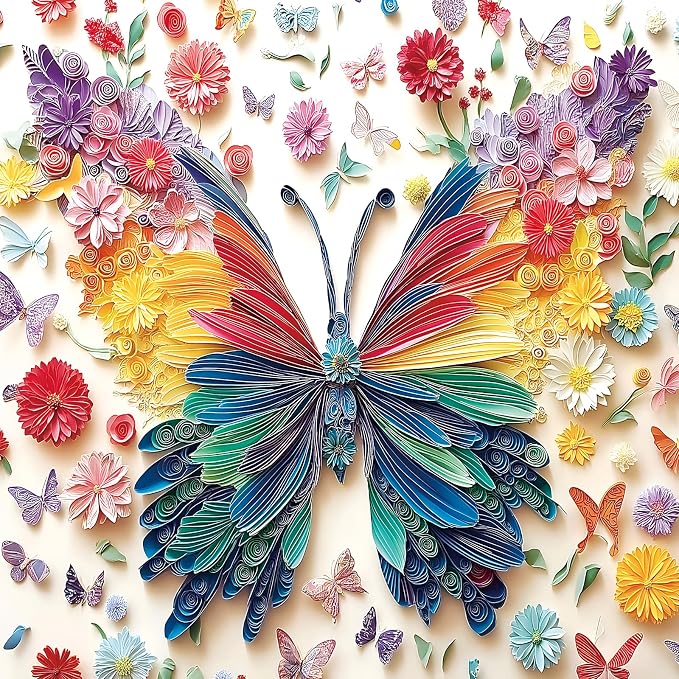 500 Piece Puzzle for Adult, Colorful Butterfly Paper Art Flower Butterfly Jigsaw Puzzles Challenging for Family Fun Party Game Gifts Decoration (20 x 20 Inch)