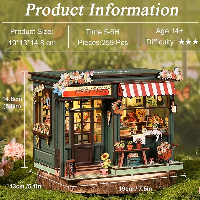 ISSEVE Florist Book Nook Kit for Adults Miniature House Kit Booknook Decor | Gifts for Book Lovers Friends Holidays, Bookshelf Insert Decor, DIY Crafts Kit,3D Wooden Puzzle, 259Pcs, 3-5 Hrs Build