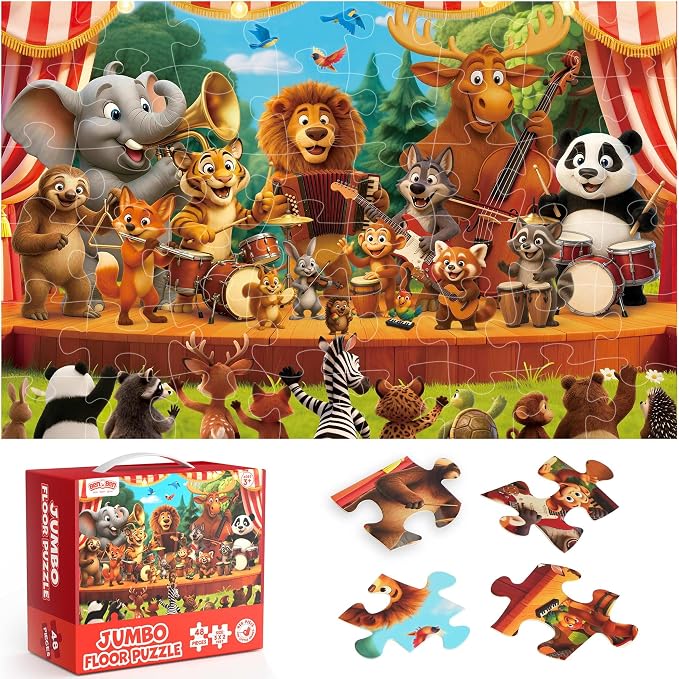 BenBen Floor Puzzles for Kids Ages 3-5, 48 Piece 2 x 3 feet Forest Animals Puzzles for Kids Ages 4-6, Large Pieces Jumbo Jigsaw Puzzles for Toddlers, Gift for Boys Girls