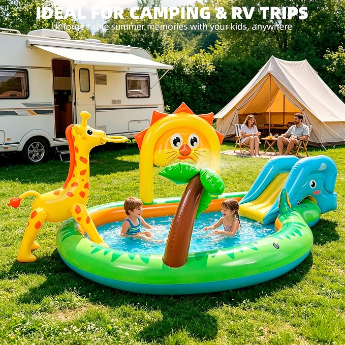 SULIFEEL 2026 Inflatable Jungle Kids Pool, Large Inflatable Toddler Happy Play Center with Water Slide & Sprinkler, 100" Blow Up Kiddie Splash Pad for Adventure Water Park, Backyard, Garden, Ages 2+
