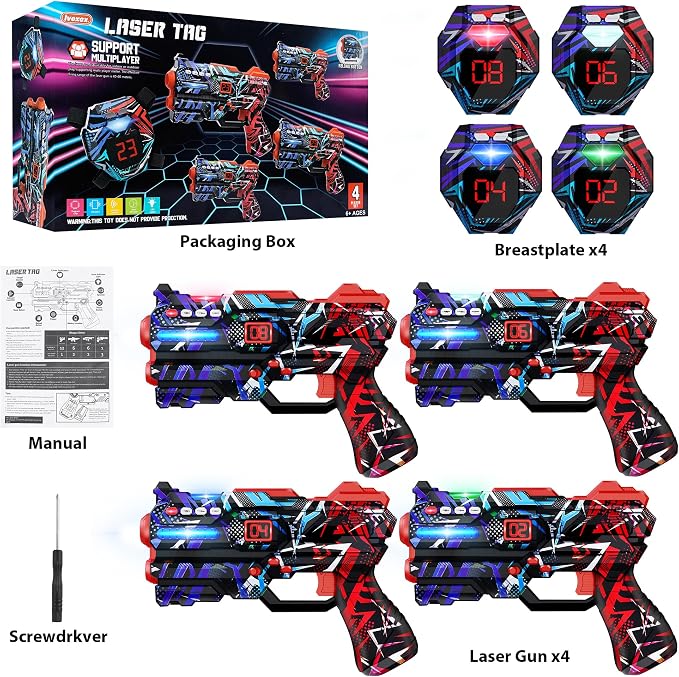 Laser Tag Guns Set of 4 Laser Tag Guns with Digital LED Score Display Vests,Gifts for Teens and Adults Boys & Girls,Adults and Family Fun,Gift for Kids Ages 8 9 10 11 12+Year Old Boy