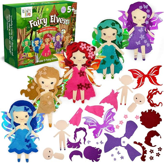 Fairy Elves Sewing Kit for Kids, Fun and Educational Fairytale Craft Set for Boys and Girls Age 7-12, Sew Your Own Felt Fairy Craft Kit for Beginners (Garden Rainbow Fairies Kit)