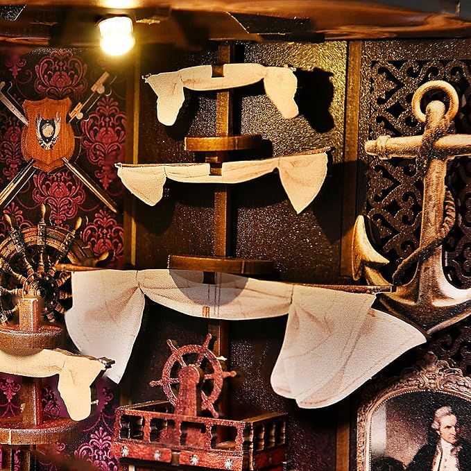 Book Nook Kit DIY Miniature House Dollhouse 3D Puzzle | Booknook Bookend Bookshelf Decor Tiny House Model Build with Sailboat Models, Gifts for Family and Friends