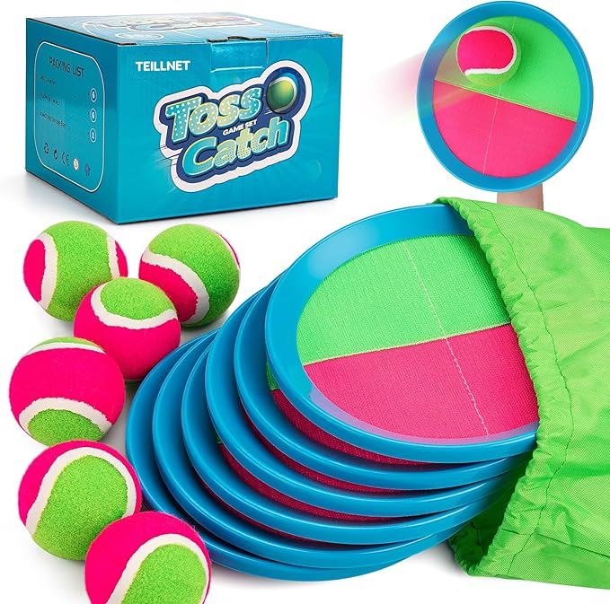 TEILLNET Toss and Catch Ball Set Upgraded - Beach Toys Outdoor Games Baseball Games - Sturdy & Water-Resistant for Pool Yard - Classic Gift for Toddlers Kids Boys Girls 3 4 5 6 7 8 9 10 11 12+ Years