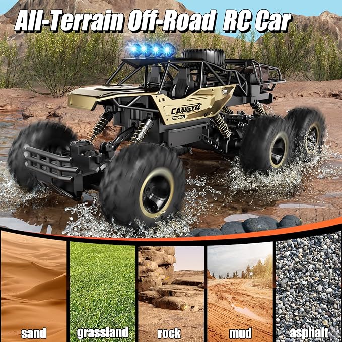Jiakora Remote Control Monster Truck, RC Cars Rock Crawler RC Truck with 2 Rechargeable Batteries, Metal Exterior & LED Lights, Large Boy Toys for Ages 4-7, 8-12 & Adults Great Gift