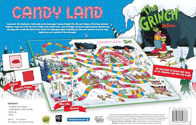 Candy Land: The Grinch Board Game, Play as Who-Ville Characters and Race to Mt. Crumpit, Classic Preschool Game for Kids and Families, Ages 5+, 2-4 Players, Officially Licensed Dr. Seuss Merchandise