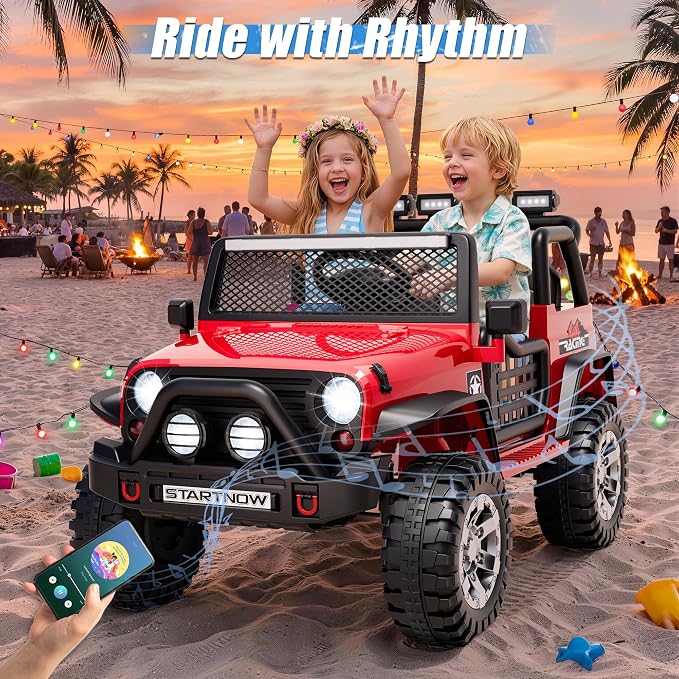 24V 4WD Ride on Truck Car w/800W Motors, Gift Flower, Remote Control, 2 Seater, 3 Speeds, Pop Music, Power 4 Wheels, 24 Volt Ride on Toy Cars for Big Kids Boys Girls, Red