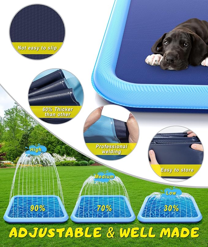 EPN Splash Pad, 127"- 90.5" Size Extra Large Sprinkler Play Mat for Dogs & Kids, Thicker Wading Pool Summer Outdoor Water Toys, Fun Backyard Fountain Play Pad for 3 Age+ Girls Boys Children & Pets