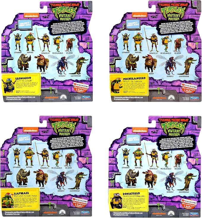 Teenage Mutant Ninja Turtles: Mutant Mayhem Basic Figure Turtle 4-Pack Bundle by Playmates Toys