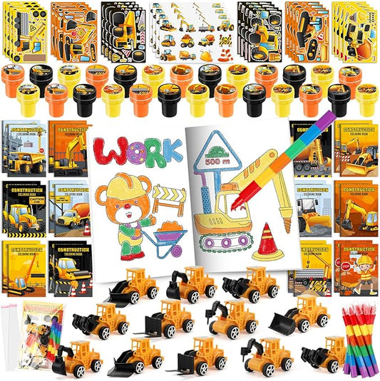 BenLouis 168Pcs Construction Party Favors Excavator Theme Coloring Books Crayons Sticker Set Bulk for Kids Construction Birthday Goodie Bag Stuffer Classroom Gifts Rewards Craft Pinata Fillers
