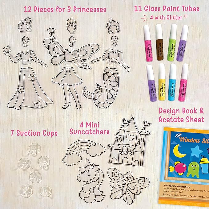Imagimake Window Art Princess | Unicorn & Mermaid Suncather Kit | 16 Pieces Glass Painting Set | Kids Activities Ages 5-8 | DIY Craft Kit | Birthday Gifts for Girls Ages 5,6,7,8,9,10,12 Years Old