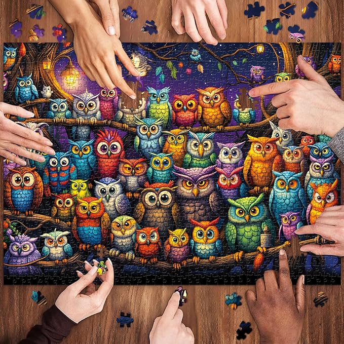 Owl Family Puzzles for Adults 1000 Pieces, Puzzles with Letters on Back, Impossible Hard Difficult Challenging, Precise Interlocking Pieces, Gifts for Father's Day