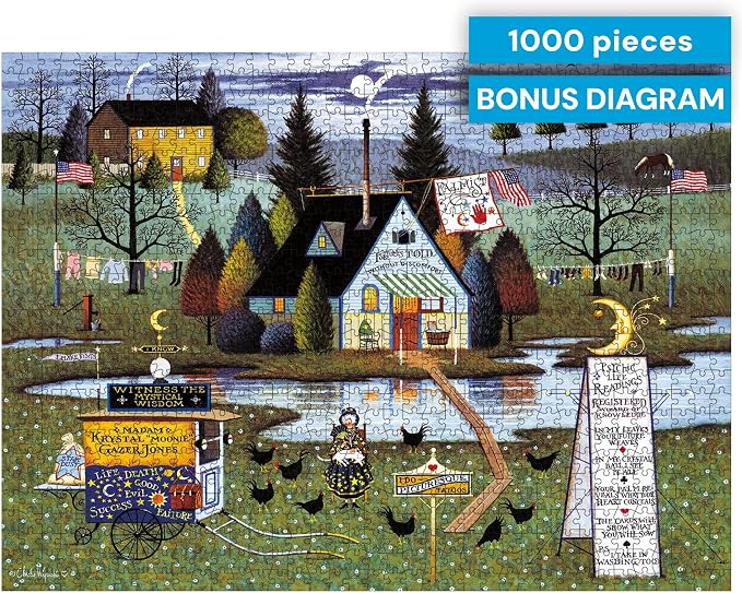 Buffalo Games Charles Wysocki - Know It All - 1000 Piece Jigsaw Puzzle - 26.75 x 19.75 in, Poster Included - 1000 Piece Puzzle for Adults - Folk Art Village Scene - Recycled Board