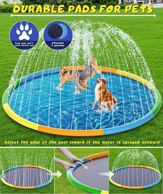 EPN Splash Pad for Kids & Dogs, 13FT Extra Large Dog Splash Pad & Sprinkler Water Play Mat, Big Outdoor Water Toy for Kids Ages 4-8, Toddlers 3+ & Pets, Non-Slip Thick PVC Backyard Lawn Summer Fun