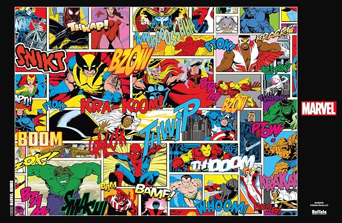 Buffalo Games – Marvel Heroes Comic Collage 1000 Piece Jigsaw Puzzle Colorful Puzzle for Adults – Precision-Cut Pieces, Beautiful Artwork, and Hours of Relaxing Fun
