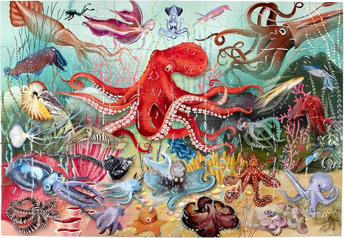 eeBoo 100 Piece Puzzle for Kids - Love of Octopuses Children's Puzzle Ocean Creatures, Large Pieces for Small Hands to Develop Motor Skill