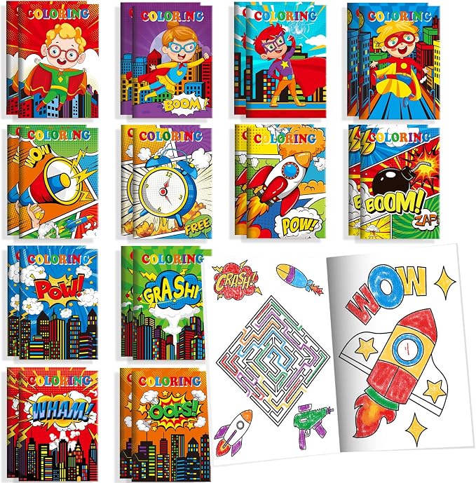 BenLouis 24 Pcs Hero Mini Coloring Books Bulk Kids Hero Party Favors Small Activity Books Bulk for Kids Hero Birthday Goodie Bags Stuffers Return Gifts Classroom Travel