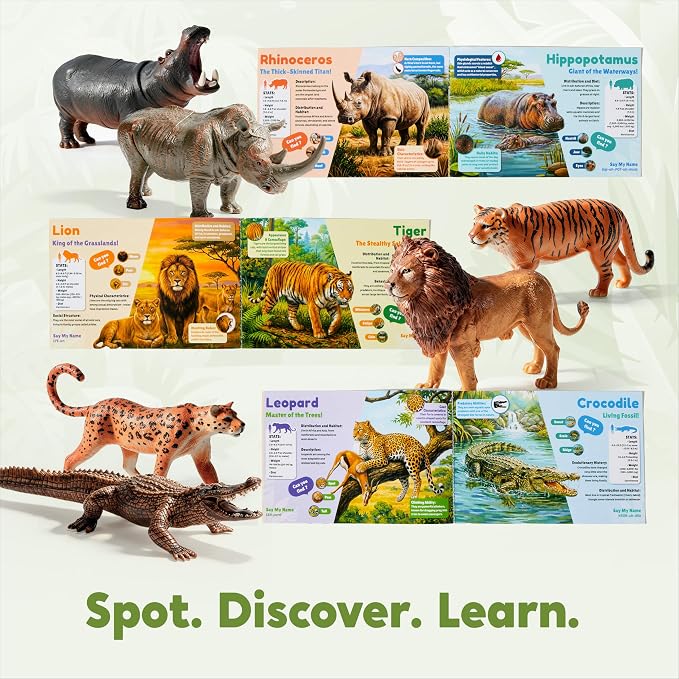JOYIN Wild Animal Toys for Kids 3-5, 17 PCS Toy Animals Figurines with Activity Play Mat & Storage Cage & Educational Book, Safari Animals Figures for Toddler, for Boys and Girls