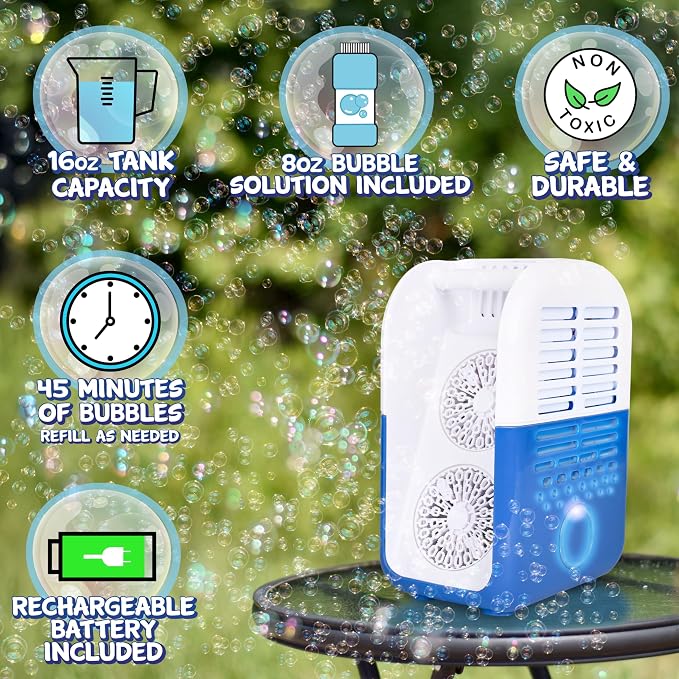 Light Up Portable Bubble Blower Party Machine, 20,000+ Bubbles Per Minute, Rechargeable, Wedding, Holiday Party, Birthday Party, Pool Party, Bubble Machine, Bubbles, Includes Bubble Solution