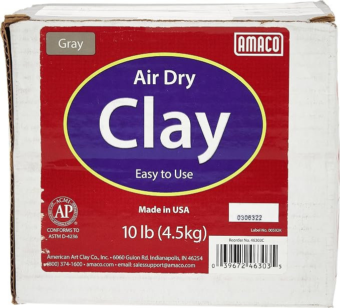 AMACO 4630-3C Air Dry Modeling Clay, 10-Pound, Gray (Pack of 2)