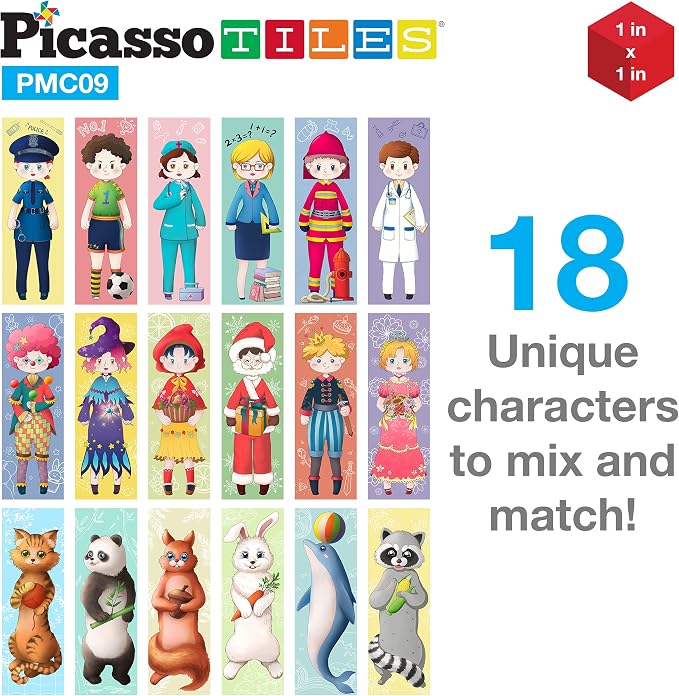 PicassoTiles Magnetic Expression Puzzle Toy Building Block Mix & Match Cubes Cubes Magnet Pre-School Sensory Toys Gifts Educational STEM Learning Kit for Kid, Baby Toddler Age 3 and Up 9 Piece PMC09