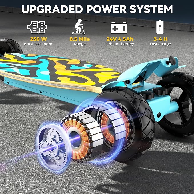 4-Wheel Electric Scooter for Kids w/ 250W Motor, Max 10 MPH & 8.5 Miles, Foldable E-Scooter for Kids with Rainbow Lights, LED Display, 5 Speeds & Adjustable Balance, UL-2272 Certified