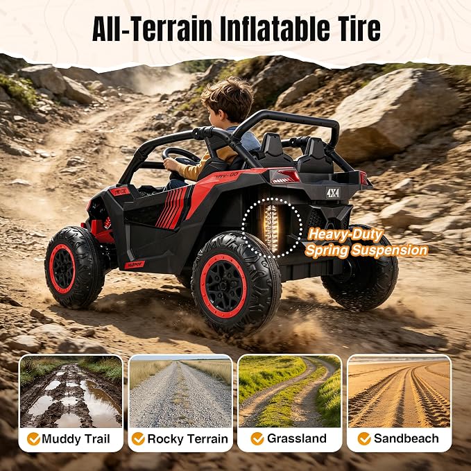 Firstness 24V Ride on Toys 800W Electric Remote Control Ride on Cars for Kids 2-Seater Riding Cars for Kids Ages 3-8, 3 Speed Mode, Music, LED Light, Off-Road UTV Ride on Truck for Boys & Girls, Red