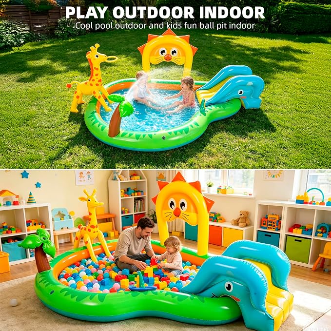 SULIFEEL 2026 Inflatable Jungle Kids Pool, Large Inflatable Toddler Happy Play Center with Water Slide & Sprinkler, 100" Blow Up Kiddie Splash Pad for Adventure Water Park, Backyard, Garden, Ages 2+