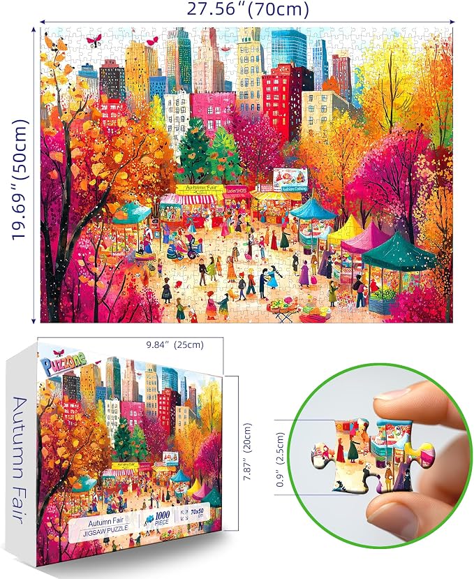 Puzzles for Adults 1000 Pieces, Autumn Market Impossible Hard Difficult Challenging Puzzles for Adults, Street View Jigsaw Puzzle for Family Games Gift, 27.5 x 19.7 inch