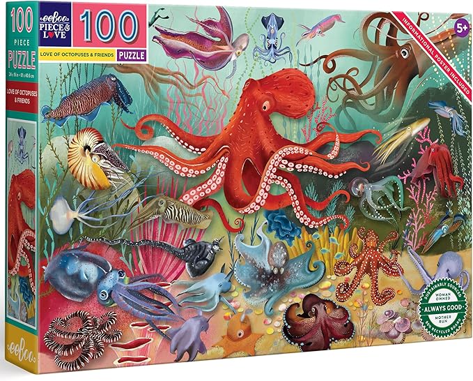 eeBoo 100 Piece Puzzle for Kids - Love of Octopuses Children's Puzzle Ocean Creatures, Large Pieces for Small Hands to Develop Motor Skill