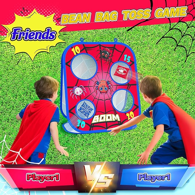 Spider Bean Bag Toss Game, 3-in-1 Cornhole Board Outdoor Toys for Kids, Family Party Activity Toddler Yard Backyard Beach Lawn Party Camping Game Toys for 3 4 5 6 7 8 Year Old Boys Girls Birthday Gift