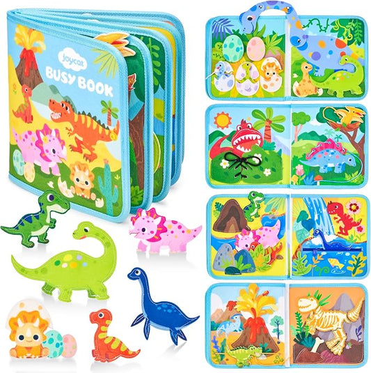 JoyCat Dinosaur Toddler Busy Book, Busy Board for 2 3 4 5 Year Old -Travel Toy Quiet Activity Book, Life Skills & Fun Games - Autism Sensory Toy, Toddler Easter Basket Stuffers Gifts