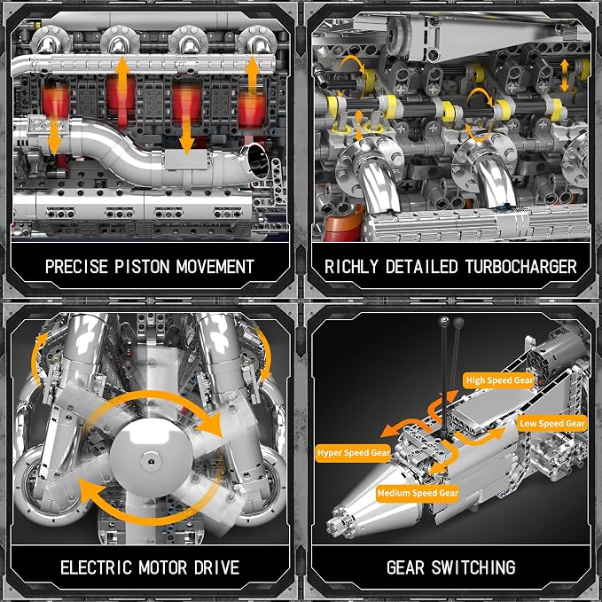 Mould King V8 Twin-Turbo Engine Model Kit That Runs, Mini Engines Building Blocks Set for Adults with Battery and Motor, Engineering Construction STEM Toy for Teens(2899 PCS)
