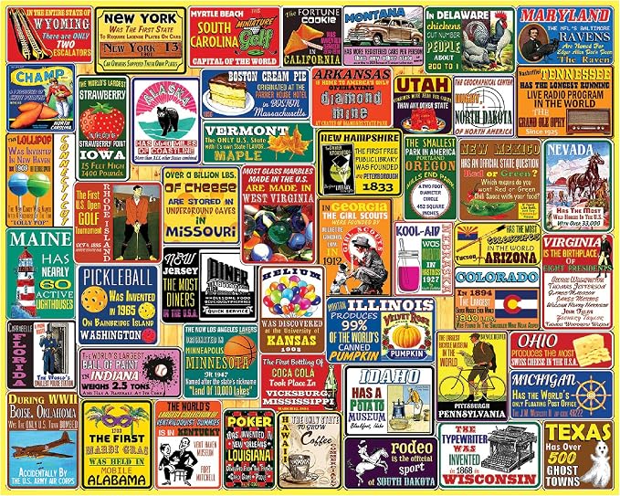 White Mountain 1000 Piece Jigsaw Puzzle Funny States Collage Puzzles with Large Pieces Gift for Adults and Family 24"x30" - State Trivia