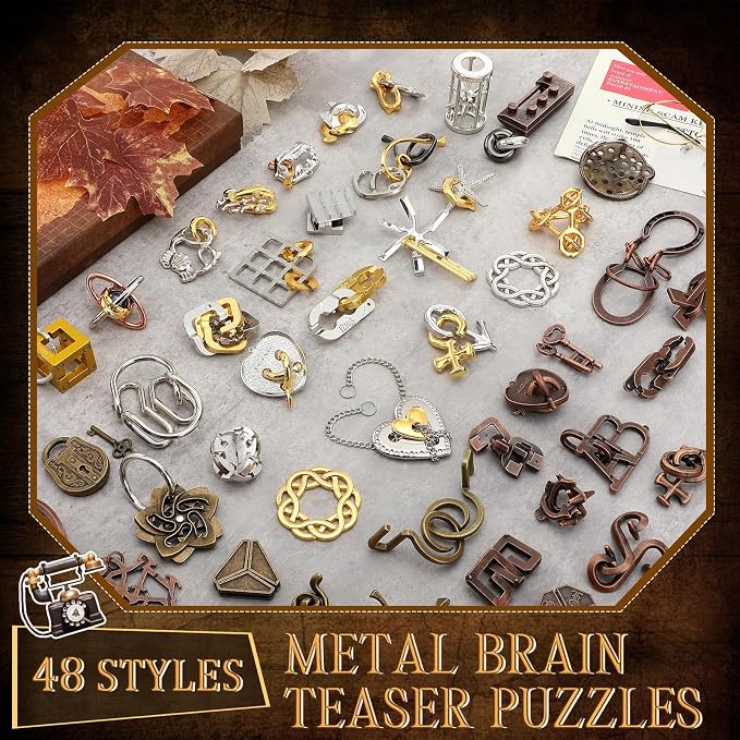 48 Pcs 3D Metal Puzzles Difficult Metal Brain Assortment for Adults Highly Hard Brain Iq Logic Test Disentanglement for Mind Challenge(Vivid Style)