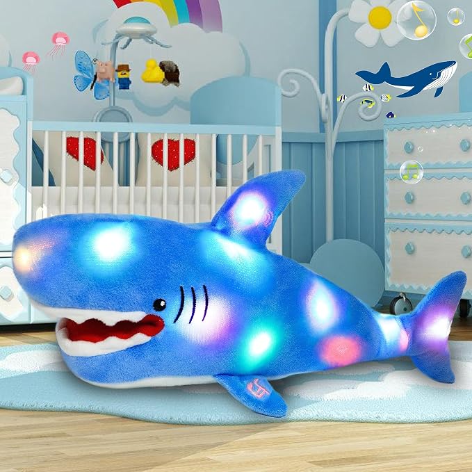 Light-up Singing Plush Shark LED Musical Stuffed Animal Adjustable Volume Lullaby Plushies Birthday Christmas Toy Gifts for Kids Toddler Girls, 13"
