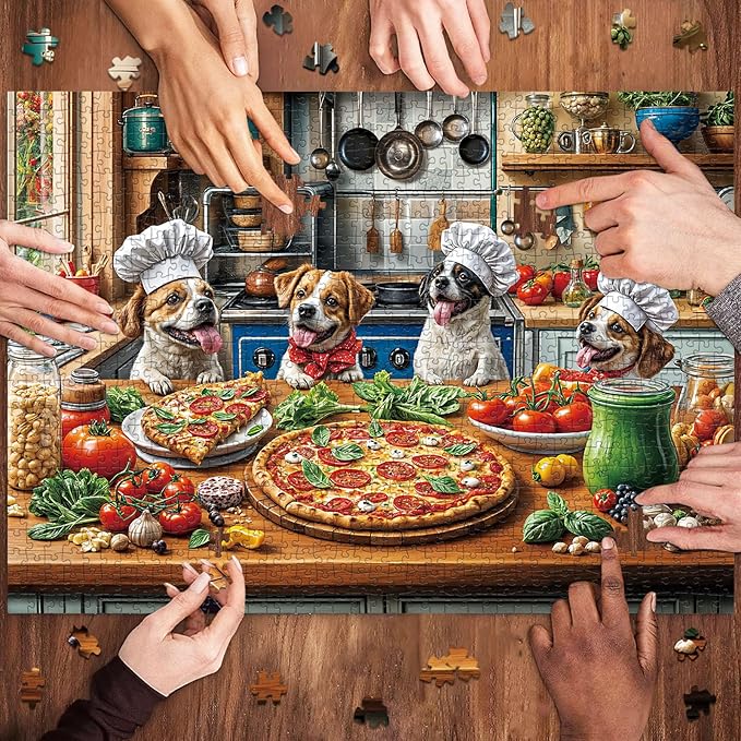 Funny Dog Pizza Jigsaw Puzzle, 1000 Piece Puzzle for Adults, Food Kitchen Puzzles, Animal Pet Lover Challenging Puzzles, Interlock Perfectly No Dust, Gifts for Mother's Father's Day