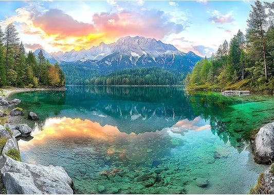 Eibsee Lake Jigsaw Puzzles 1000 Pieces Nature Landscape Puzzles for Adults 1000 Pieces with Letters on Back Hard Impossible Difficult Challenging Family Puzzle Mountain Scenery Lake Puzzles