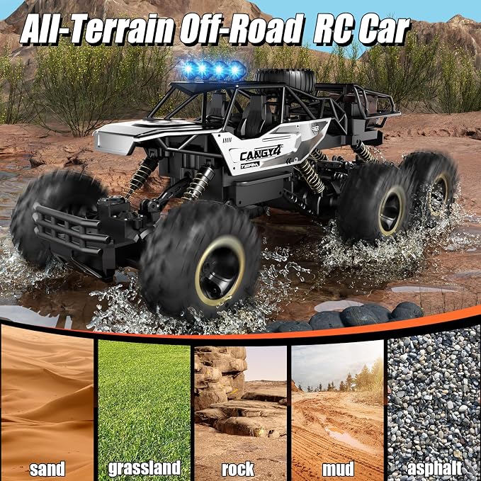 Jiakora RC Cars, Remote Control Monster Truck - Rock Crawler RC Truck with 2 Rechargeable Batteries, Metal Body, Large Size & LED Headlights, Boy Toys for Kids Ages 4-7 8-12 Birthday Gifts