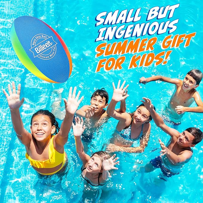 Billeeit 5PCS Water Skipping Balls Set for Pool, Beach & Lake Play, Floating TPR Bounce Balls and Water Discs with Mesh Bag for Kids 3+ and Adults