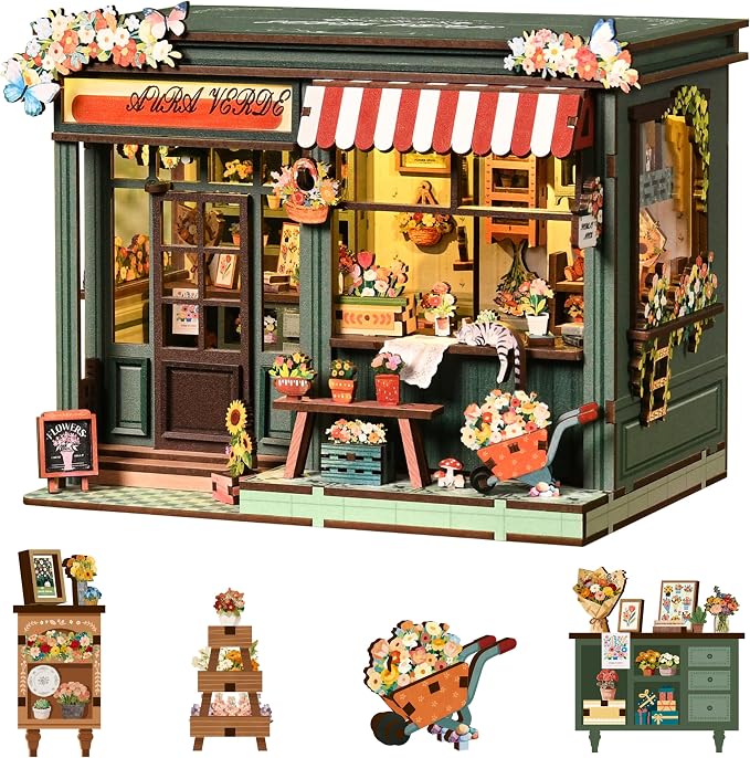 ISSEVE Florist Book Nook Kit for Adults Miniature House Kit Booknook Decor | Gifts for Book Lovers Friends Holidays, Bookshelf Insert Decor, DIY Crafts Kit,3D Wooden Puzzle, 259Pcs, 3-5 Hrs Build
