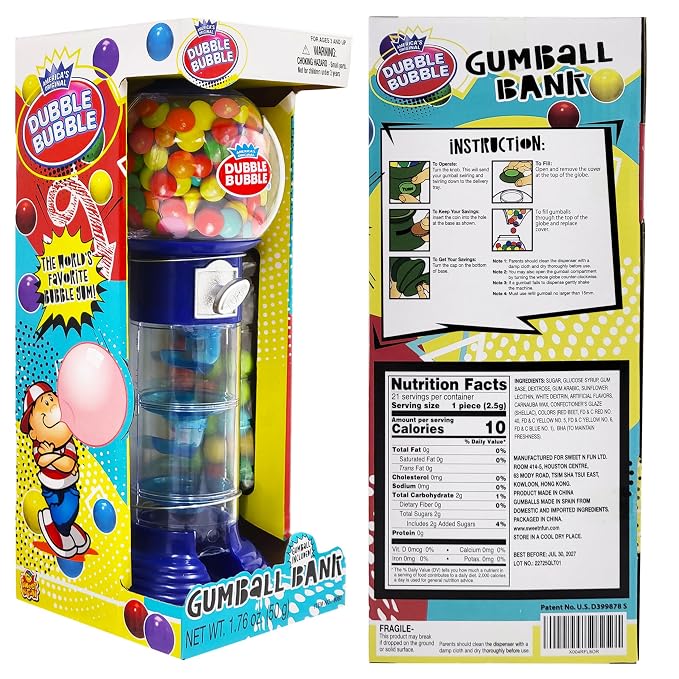 Gumball Machine for Kids 4-Pack, Coin Operated Bubble Gum Machine and Toy Bank, 10.5" Inch Tall Spiral Fun Candy Dispenser Includes 150 Gum Balls, Great Candy Dispenser Gift for Girls and Boys
