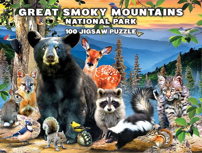 MasterPieces – 100 Piece Jigsaw Puzzle for Kid 6+ Years, Wildlife of Great Smoky Mountains National Park, Educational and Fun Game, Gift Idea for Children, 19" x 14"
