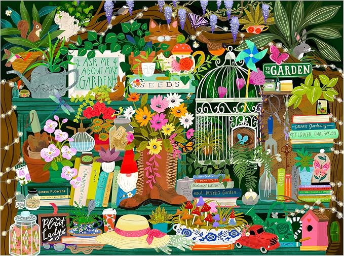 RoseArt - Seek & Find - Gardener's Library - 1000 Piece Jigsaw Puzzle for Adults, Hidden Object Puzzle, Vibrant Garden Scene, Premium Puzzle with Bonus Poster
