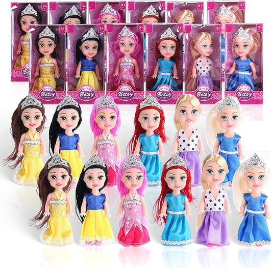 Liberty Imports 12 Pack Little Royal Princess Dolls - Mini Pocket Size Toddler Toys Fantasy Pretend Play Set with Dress, Accessories for Kids, Girls Dollhouse, Party Favors (4.5-inches)