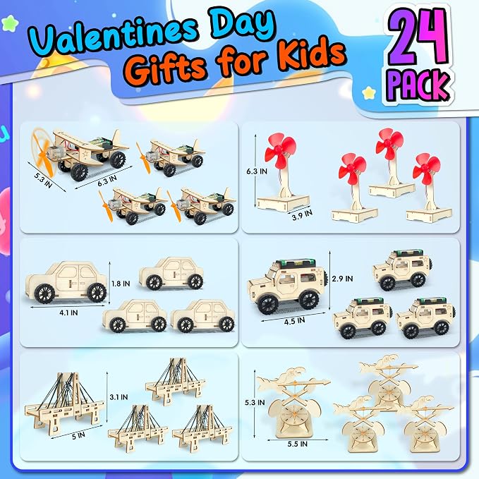 kortes Valentines Day Cards for Kids Classroom, 24 Pack Valentines Gift Cards with Stem Kits, Valentine's Party Favors Toys for Boys Girls and Valentine School Exchange Gifts Greeting Cards