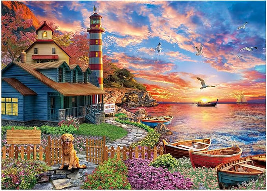 BenBen Puzzles for Adults 1000 Pieces, Sunset Lighthouse, Jigsaw Puzzles with Letters or Patterns on Back, Challenging Puzzles for Family Game Night Home Décor
