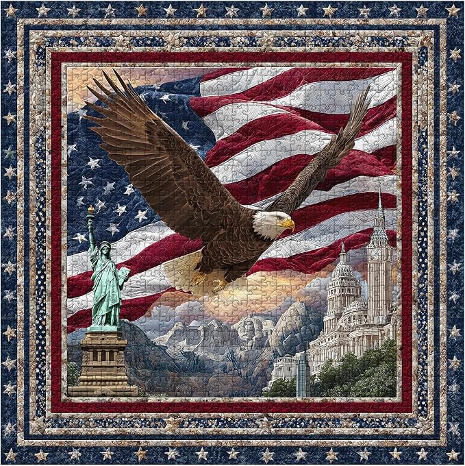 PICKFORU Eagle Puzzles for Adults 1000 Pieces, American Flag Jigsaw Puzzles Quilting Art, Difficult Challenging Impossible Embroidery Puzzle