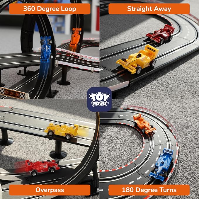 Slot Car Race Track Sets for Kids Ages 4-8, 20ft 2-Player 4-Lane Race Track with 2 RC Cars Speed-Controlled, Racing Circuit Toy for Boys 4-12, Pista de Carros para Niños