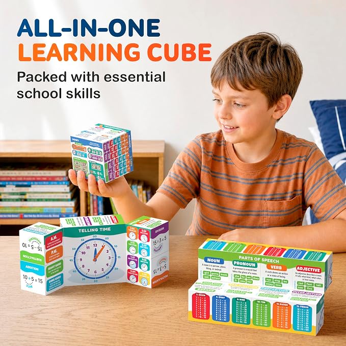 WonderCube – Smart Learning Cube for Grades 1–3, Math Games, Multiplication Chart, Telling Time, Homeschool Essentials Supplies, Classroom Must Haves, Gift for Boys & Girls Ages 6–9